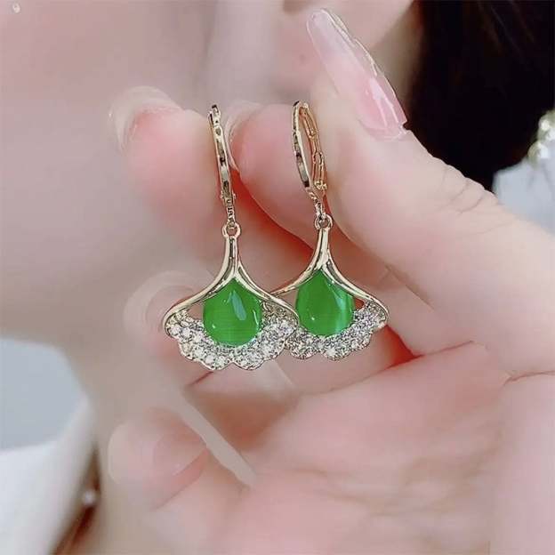 Apricot Leaf Opal Earrings-POIULTD