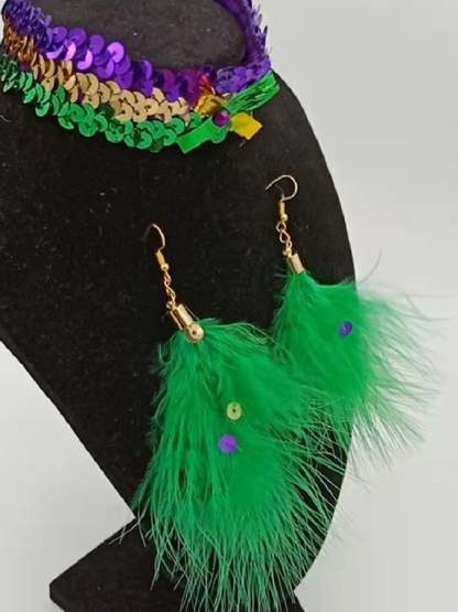 Women's Carnival Party Green Feather Fashionable Versatile Temperament Light Luxury Earrings-POIULTD