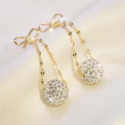 Bow Diamond Ball Earrings-POIULTD