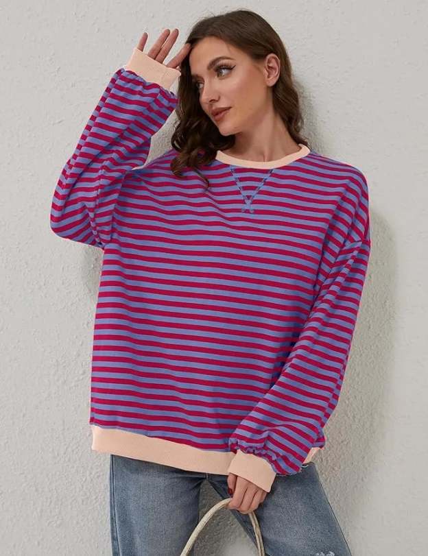 🎁Last Day Sale 49% OFF🏆️2024 Womens Stripes Color Block Sweatshirts-POIULTD