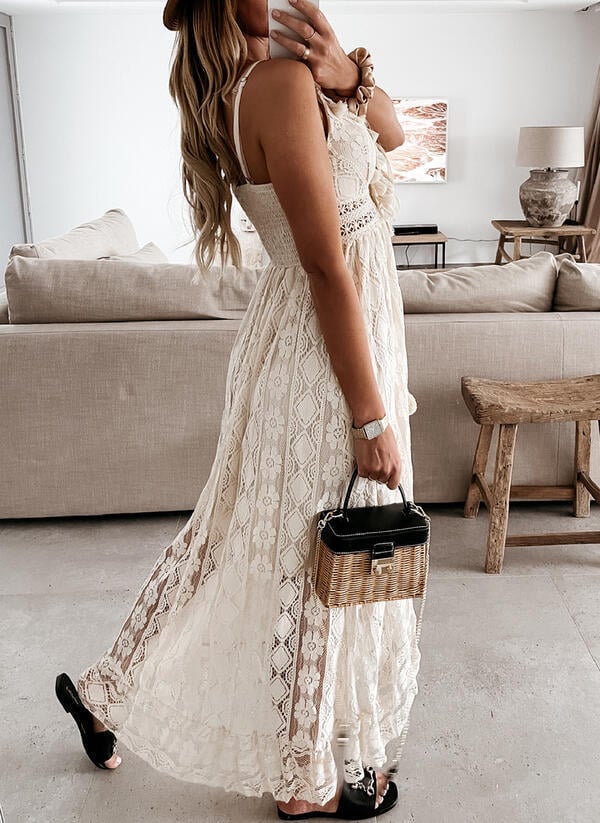 V-Neck Lace-Up Strappy Dress-POIULTD