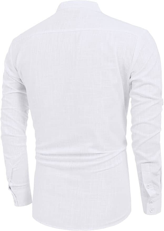 2024 Men's Cotton Linen Henley Shirt Long Sleeve Hippie Casual Beach T Shirts-POIULTD