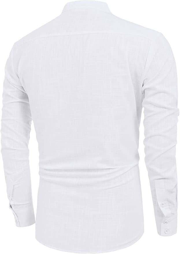 2024 Men's Cotton Linen Henley Shirt Long Sleeve Hippie Casual Beach T Shirts-POIULTD