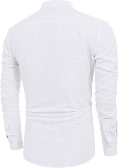 2024 Men's Cotton Linen Henley Shirt Long Sleeve Hippie Casual Beach T Shirts-POIULTD