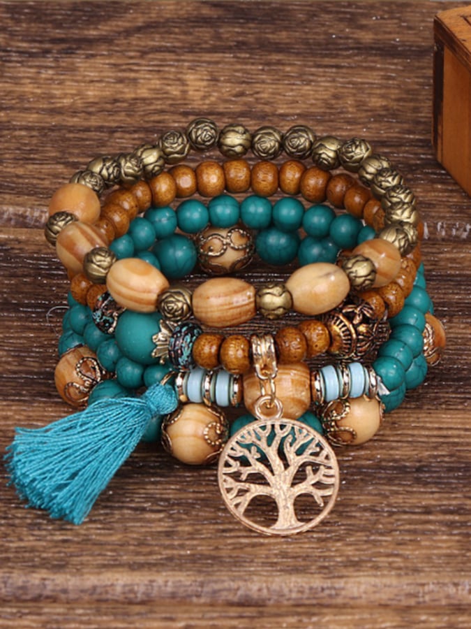 Women's Bohemian Multilayer Wood Bead Bracelet-POIULTD