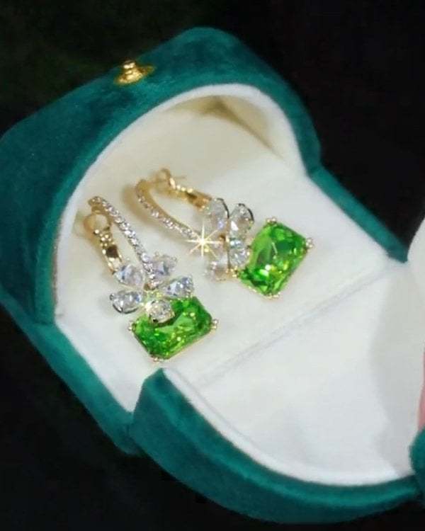 Green Flower Crystal Earrings-POIULTD