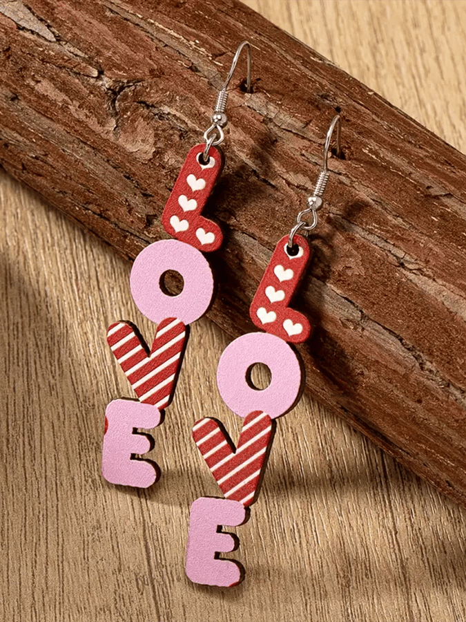 Women's Valentine's Day Love English Letter Design Versatile Fashionable Earrings-POIULTD