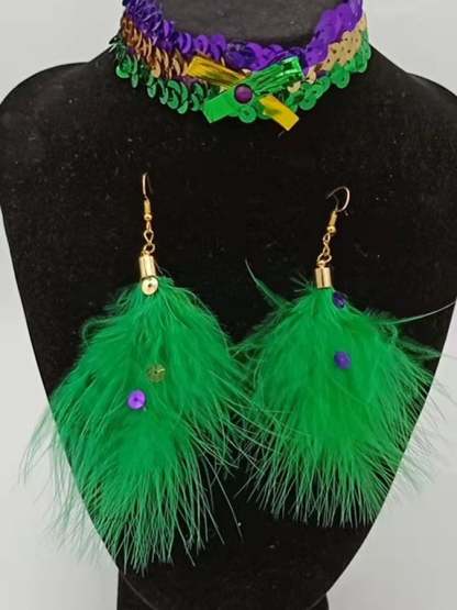Women's Carnival Party Green Feather Fashionable Versatile Temperament Light Luxury Earrings-POIULTD