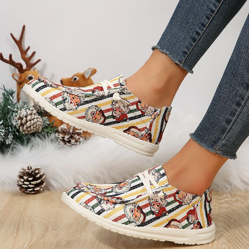 Women's Christmas Santa Print Design  Flat  Shoes-POIULTD