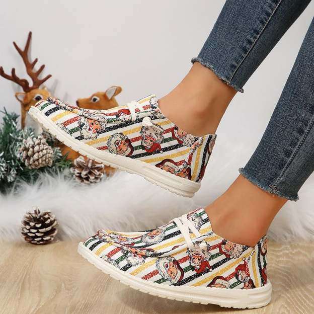 Women's Christmas Santa Print Design  Flat  Shoes-POIULTD