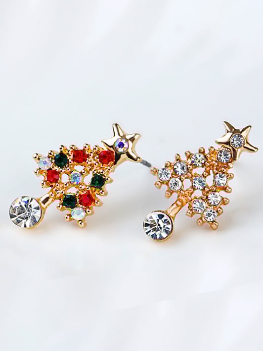 Diamond Christmas Tree Stud Earrings-POIULTD