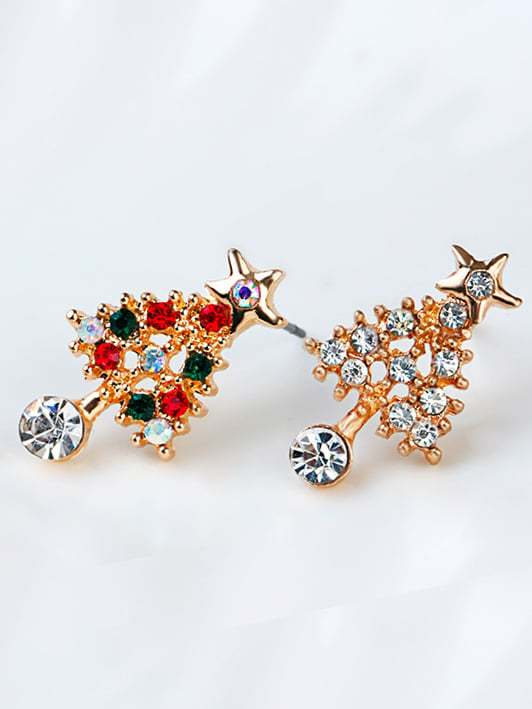 Diamond Christmas Tree Stud Earrings-POIULTD