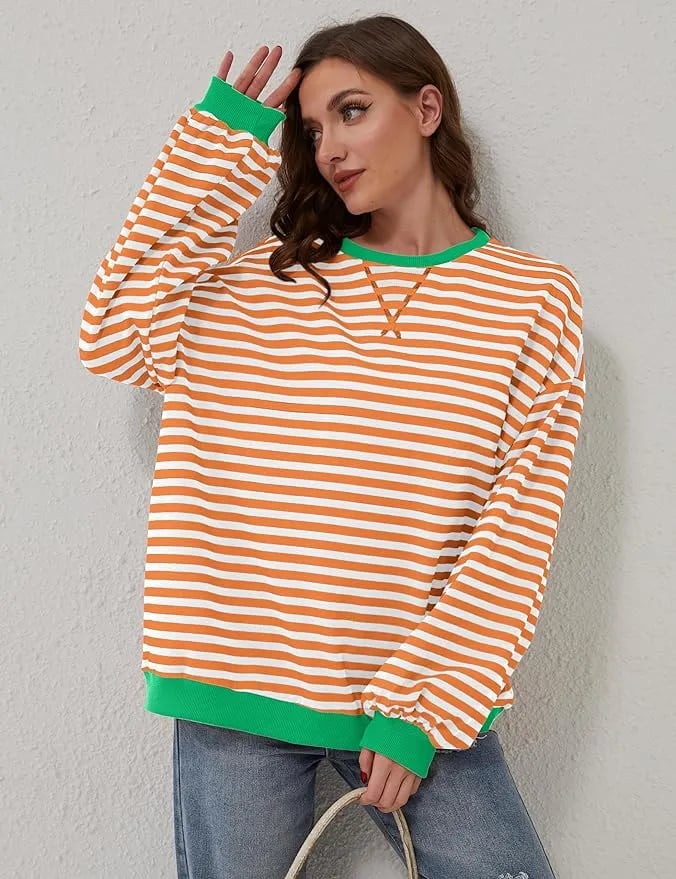 🎁Last Day Sale 49% OFF🏆️2024 Womens Stripes Color Block Sweatshirts-POIULTD