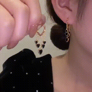 Black Long Tassel Earrings-POIULTD