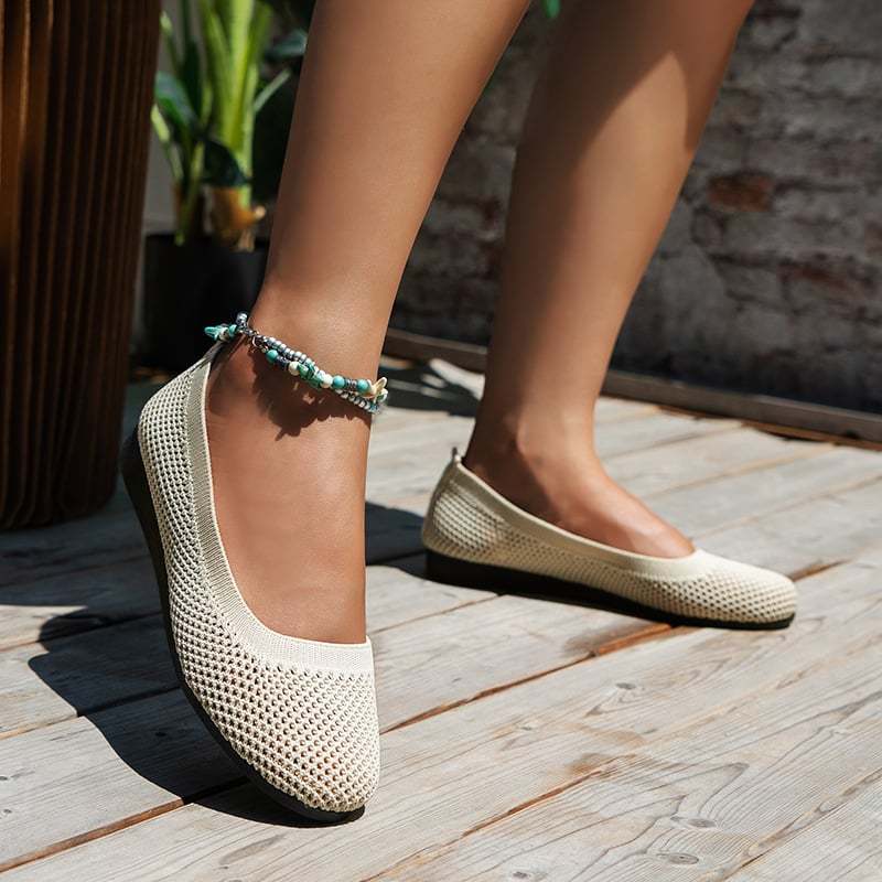 Casual Round Toe Hollow Out Weave Women's Flat Shoes-POIULTD