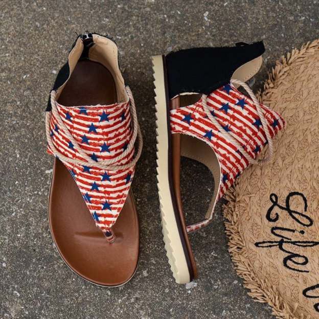 Women's Fashionable And Comfortable Printed Back Zipper Beach Sandals-POIULTD