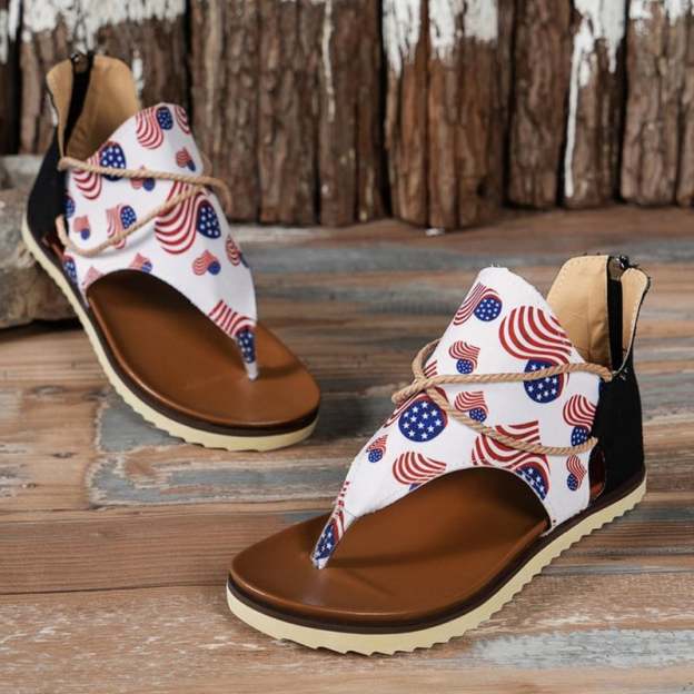 Women's Fashionable And Comfortable Printed Back Zipper Beach Sandals-POIULTD