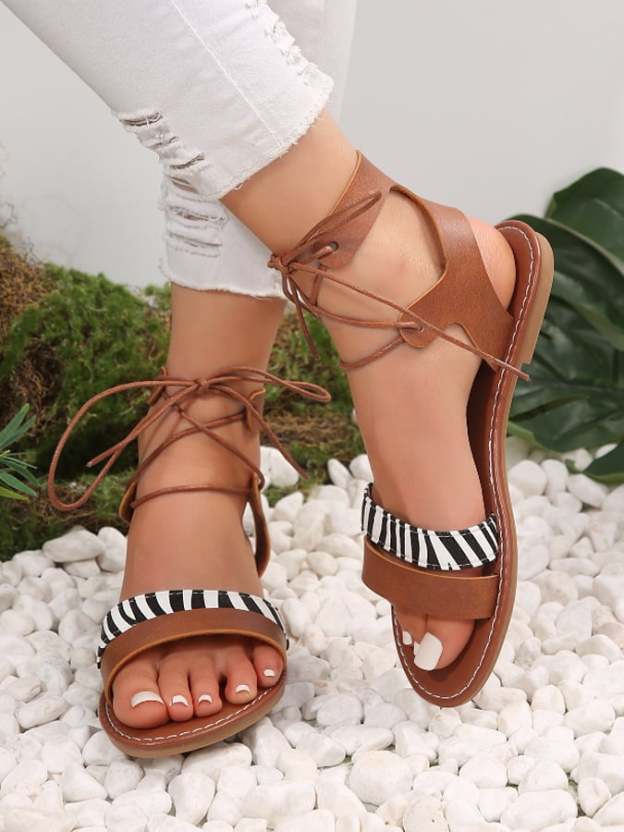 Flat -Bottom Sandals Women's Summer Zebra Tattoos Strap Straps Are Wild Casual Roman Women's Shoes-POIULTD