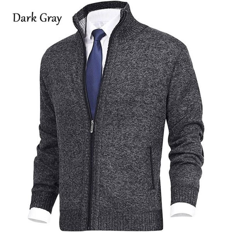 Men\'s Solid Color Stand Collar Fashion Cardigan Sweater Knit Jacket-POIULTD