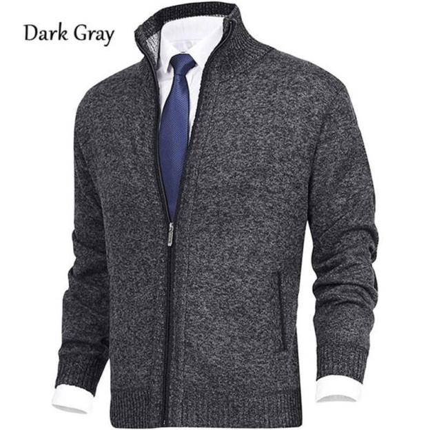 Men\'s Solid Color Stand Collar Fashion Cardigan Sweater Knit Jacket-POIULTD