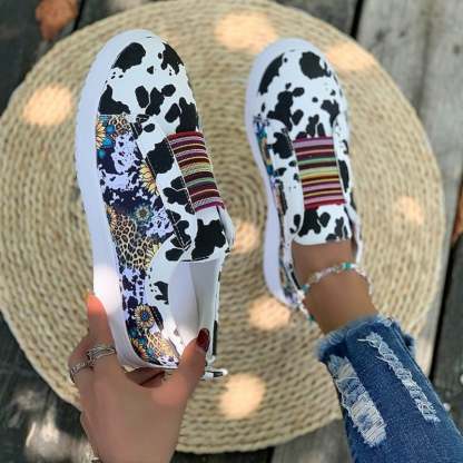Women's Retro Cow Print Casual Flat Shoes-POIULTD