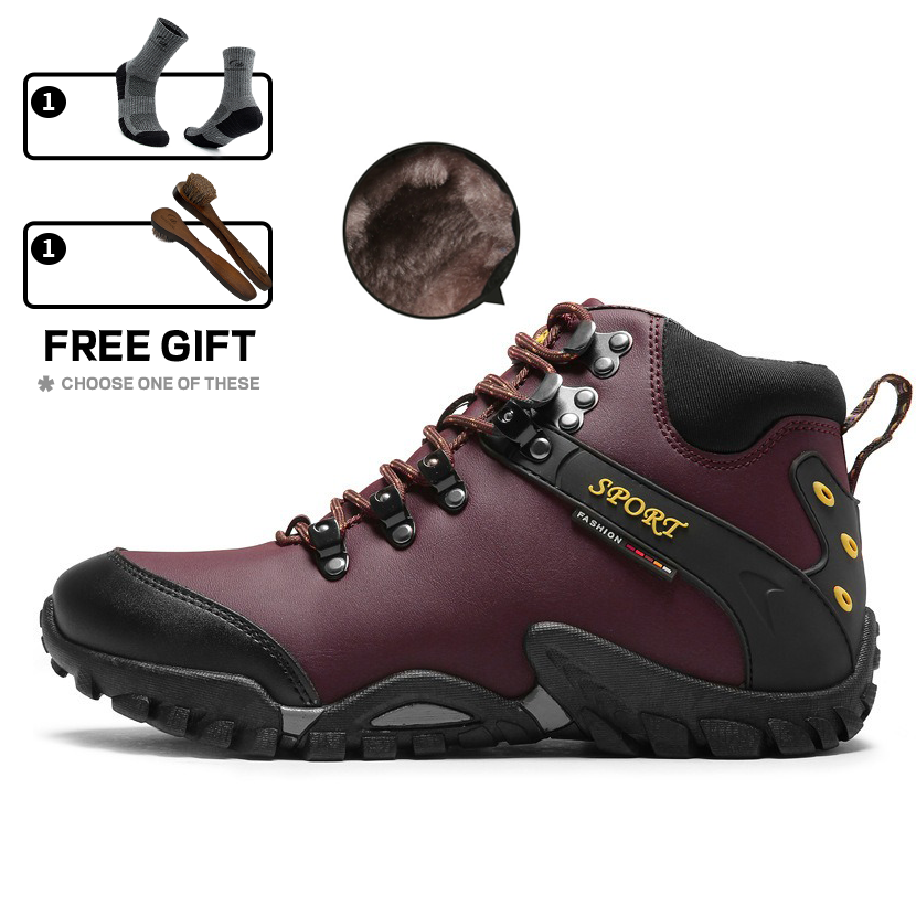 (⏰Limited Time Sale 69%off)Men's Genuine Leather Waterproof Hiking Boots Wide-Toe Warm Insulated Winter Ankle Boots-POIULTD