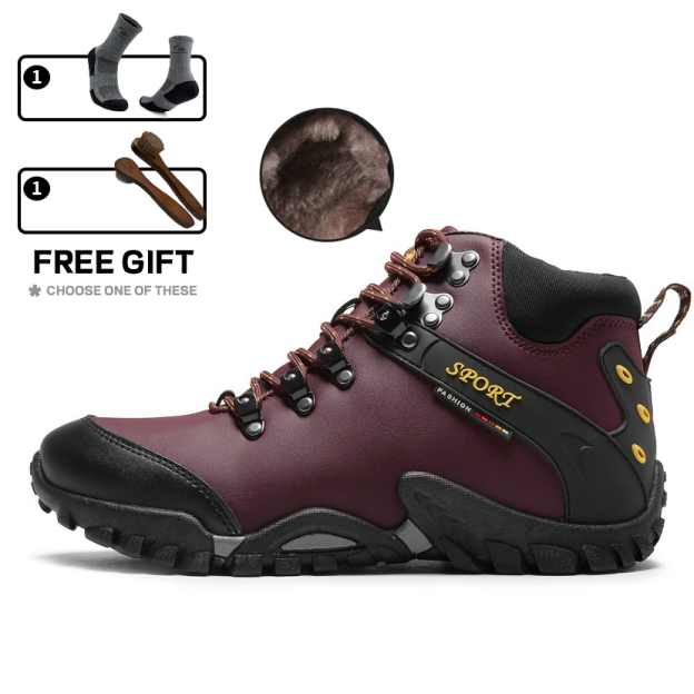 (⏰Limited Time Sale 69%off)Men's Genuine Leather Waterproof Hiking Boots Wide-Toe Warm Insulated Winter Ankle Boots-POIULTD