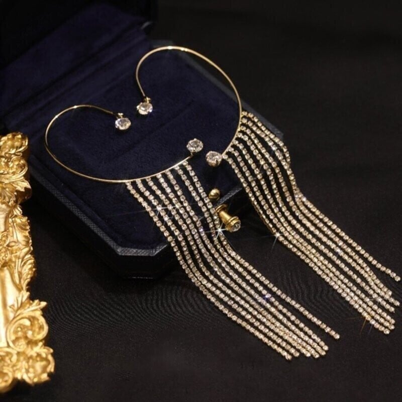 Sparkling Diamond Tassel Earrings-POIULTD