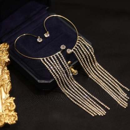 Sparkling Diamond Tassel Earrings-POIULTD