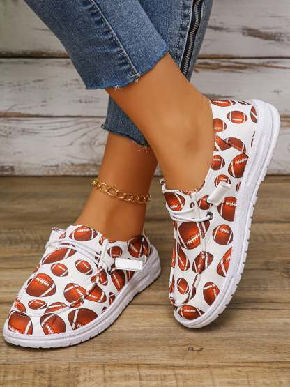 Women's Us Super Bowl Football Soft Sole Fashionable And Versatile Casual Sneakers-POIULTD