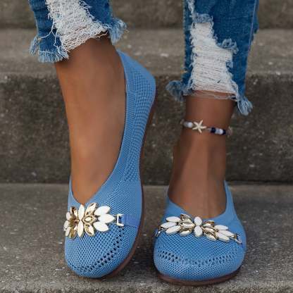 Casual Flower Hollow Out Weave Women's Flat Shoes-POIULTD