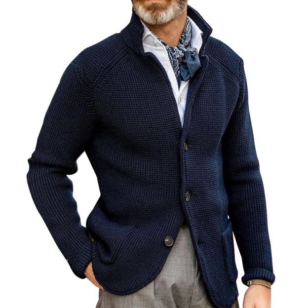 Men's Retro Navy Heavy Knitted Jacket-POIULTD