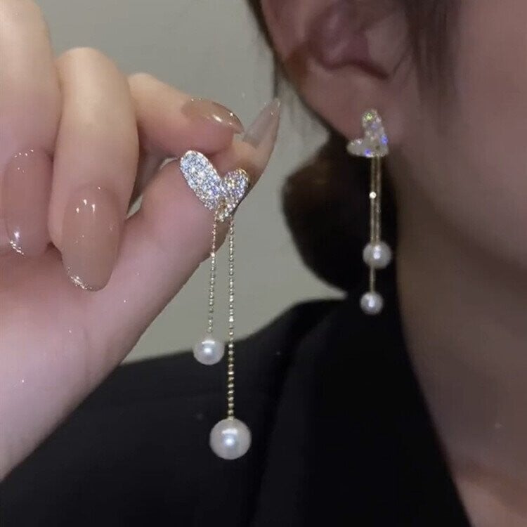 Love Pearl Tassel Earrings-POIULTD
