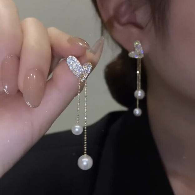 Love Pearl Tassel Earrings-POIULTD
