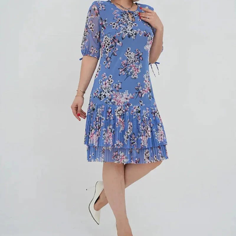 🌹Elegant chiffon long pleated dress with short sleeves-POIULTD