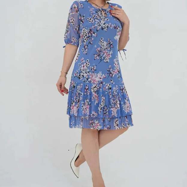 🌹Elegant chiffon long pleated dress with short sleeves-POIULTD