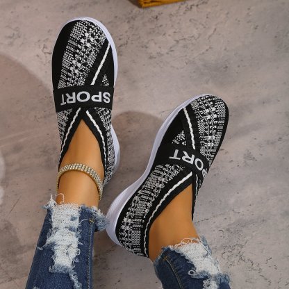 Casual Letter Printed Weave Women's Sneakers-POIULTD