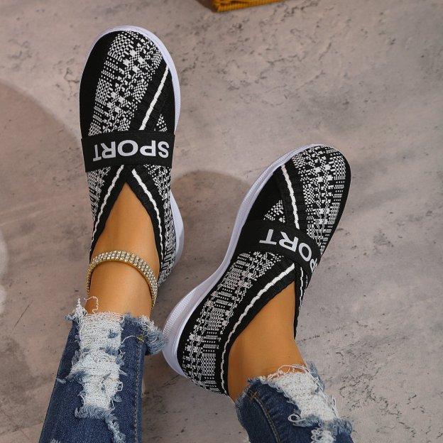 Casual Letter Printed Weave Women's Sneakers-POIULTD