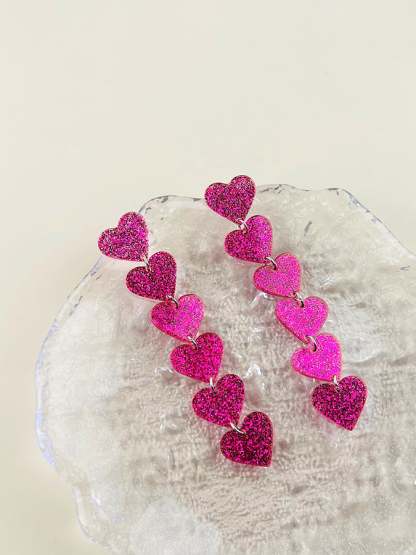 Women's Valentine's Day Glitter Heart Extra Long Pendant Design Versatile Fashion Earrings-POIULTD