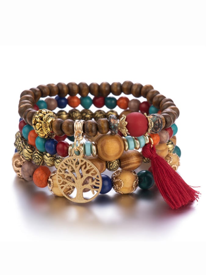Women's Bohemian Multilayer Wood Bead Bracelet-POIULTD