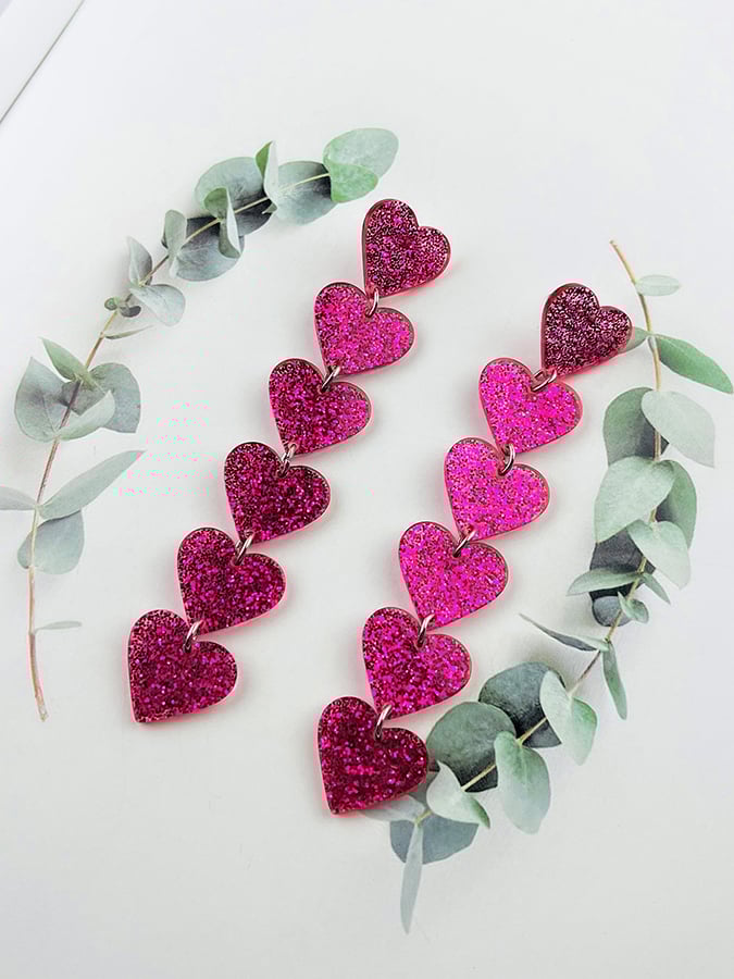 Women's Valentine's Day Glitter Heart Extra Long Pendant Design Versatile Fashion Earrings-POIULTD