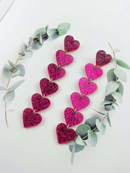 Women's Valentine's Day Glitter Heart Extra Long Pendant Design Versatile Fashion Earrings-POIULTD