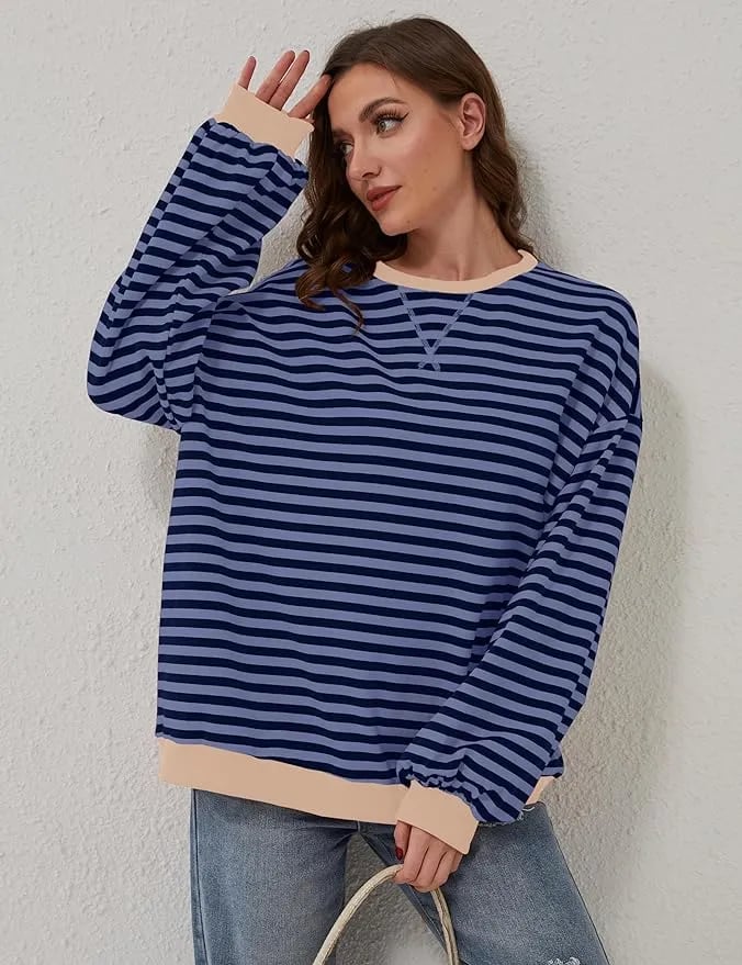🎁Last Day Sale 49% OFF🏆️2024 Womens Stripes Color Block Sweatshirts-POIULTD