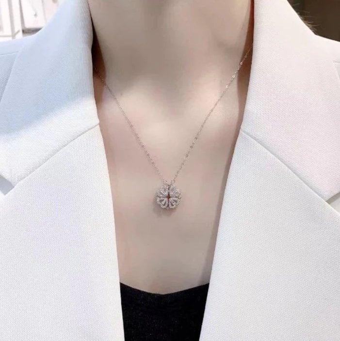 🔥 Last Day Promotion 48% OFF🎁Lucky Heart Sterling Silver Necklace WITH SIX ROSES💖-POIULTD