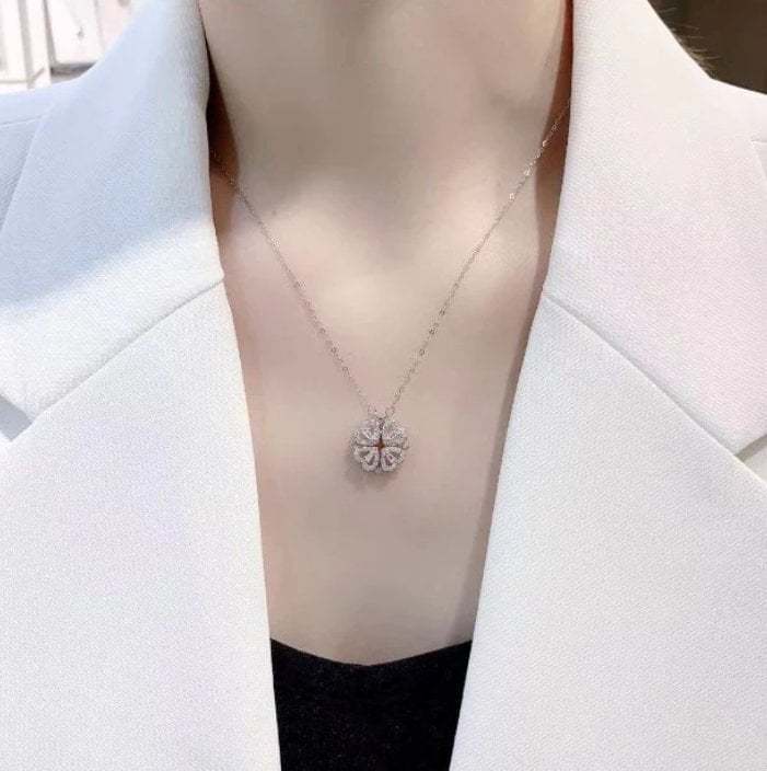🔥 Last Day Promotion 48% OFF🎁Lucky Heart Sterling Silver Necklace WITH SIX ROSES💖-POIULTD