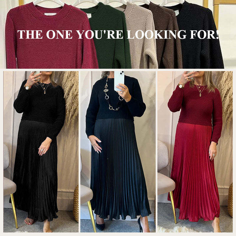 🔥Black Friday Promotion 49%OFF🔥Women's solid color Long Sleeve Jumper & Pleated Bottom Dress