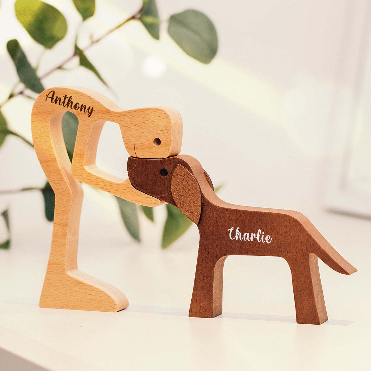 Personalized Custom Wooden Pet Carvings - The Love Between You And Your Fur-Friend - Gift For Pet Lovers - Wood Sculpture Table Ornaments, Carved Wood Decor-POIULTD