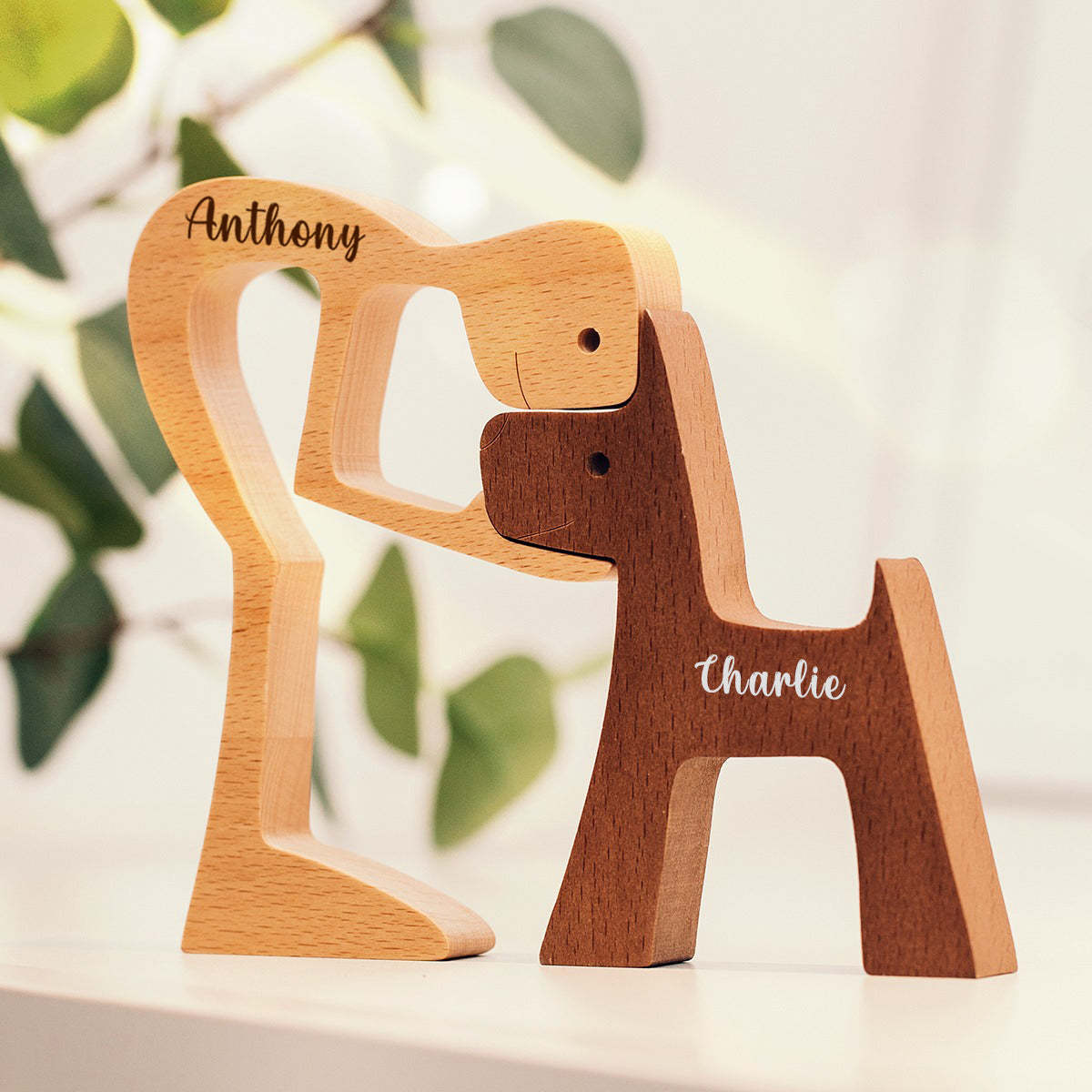 Personalized Custom Wooden Pet Carvings - The Love Between You And Your Fur-Friend - Gift For Pet Lovers - Wood Sculpture Table Ornaments, Carved Wood Decor-POIULTD
