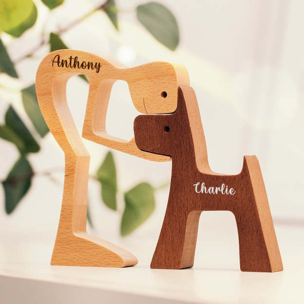 Personalized Custom Wooden Pet Carvings - The Love Between You And Your Fur-Friend - Gift For Pet Lovers - Wood Sculpture Table Ornaments, Carved Wood Decor-POIULTD