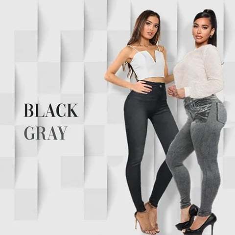 Perfect Stretch Skinny Fit Pull-On Push-Up Plus-Size Denim Jeans Leggings-POIULTD